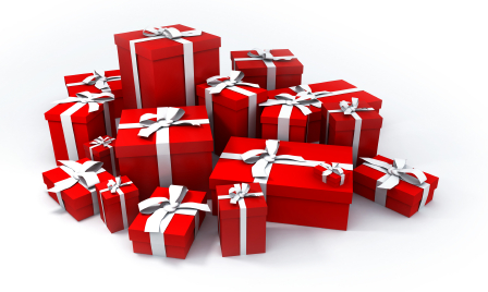 Was someone very generous this year? Are you covered? pile of red gift boxes with white ribbons